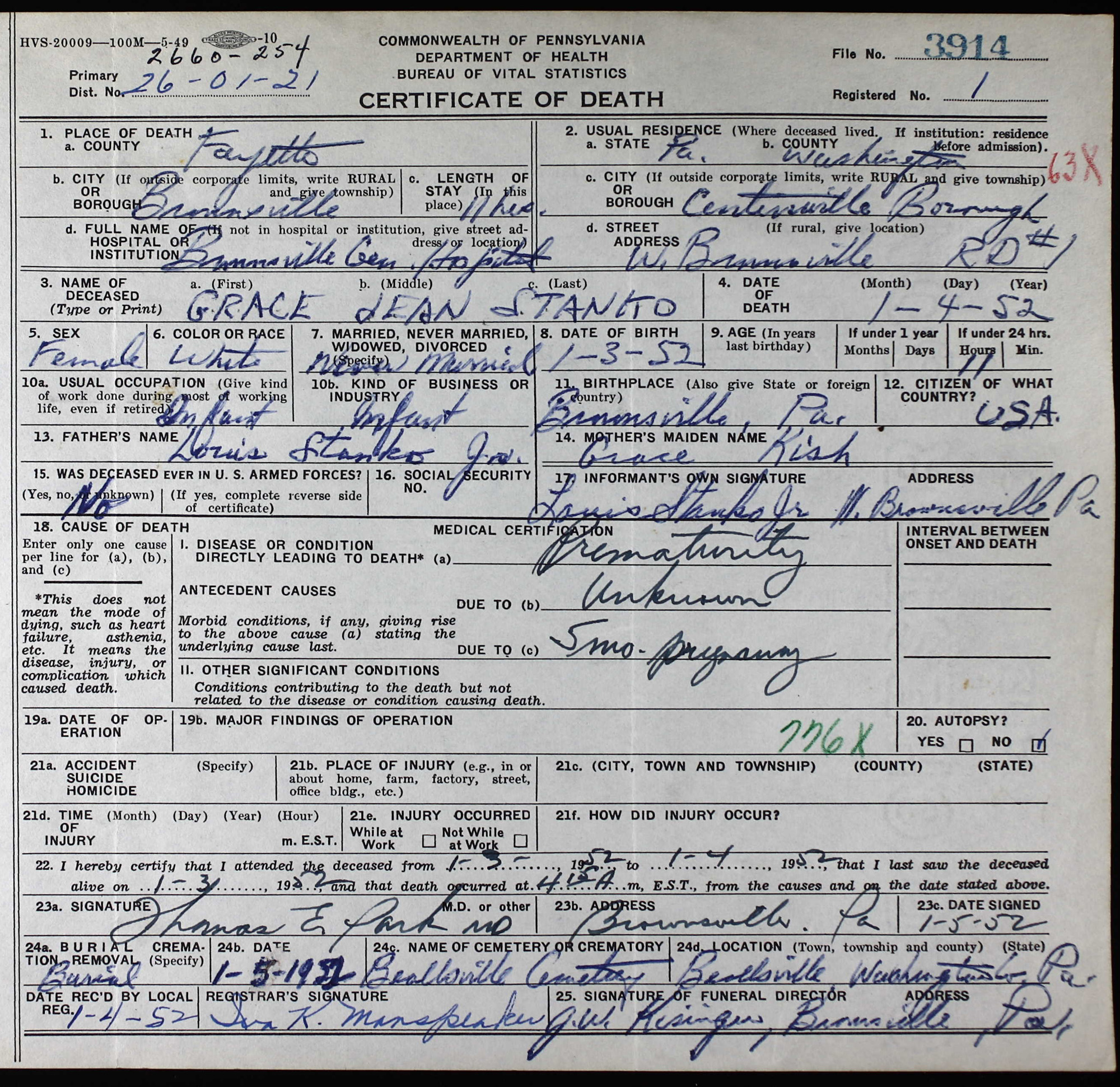 death certificate